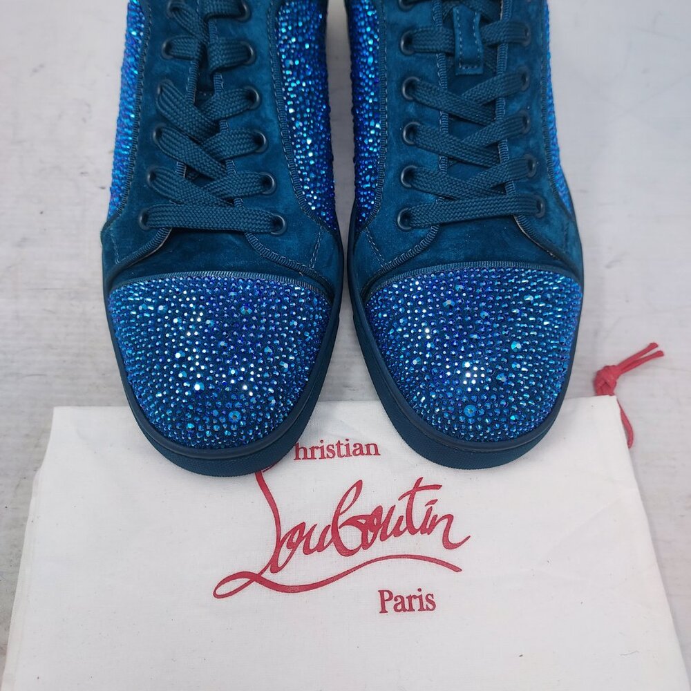 Christian Louboutin Blue WOMENS Louis Junior Strass Bejeweled Low Top Sneaker - Picture 8 of 12